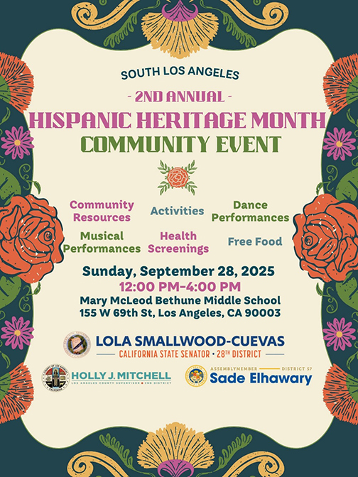 Flyer in English for Hispanic Heritage Month Community Event