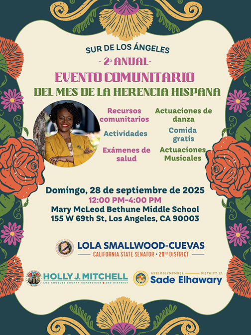 volante del evento comunitario del mes de la herencia Hispana.