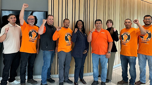 Senator Lola Smallwood-Cuevas is joined by LiUNA members during a committee hearing on SB 1012.